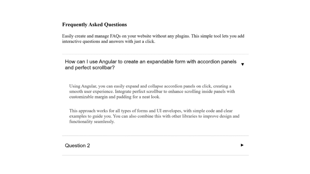 Accordion FAQ with Arrow Icon