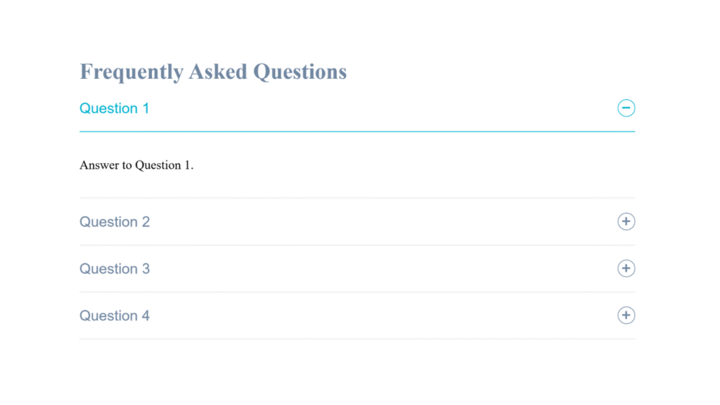 Accordion FAQ with + and – Toggle Arrows