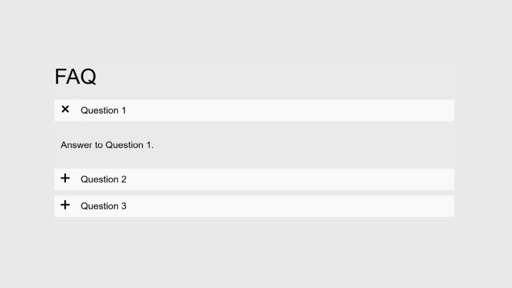 Expandable FAQ with Plus and Cross Symbols